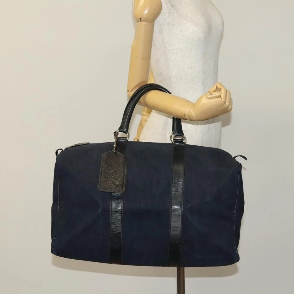 Christian Dior Trotter Canvas Boston Bag Suede Navy Silver Auth bs27975